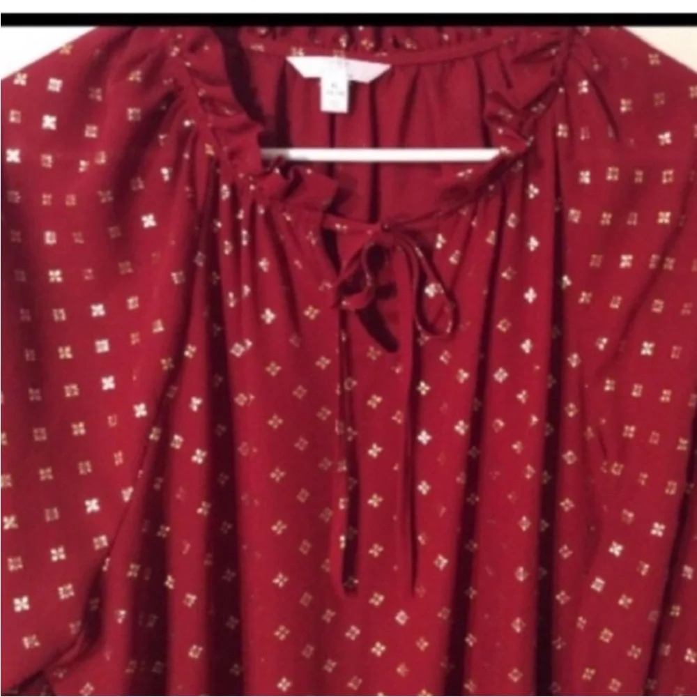 TIME AND TRU Red And Gold FOIL Peasant Blouse Size XL - Picture 3 of 11